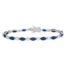 Load image into Gallery viewer, Sterling Silver Rhodium Plated Alternating Blue Oval CZ and Clear Round CZ Tennis Bracelet