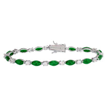 Load image into Gallery viewer, Sterling Silver Rhodium Plated Alternating Green Oval CZ and Clear Round CZ Tennis Bracelet