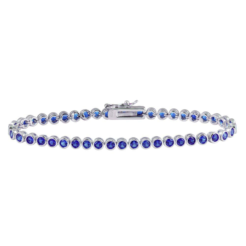 Sterling Silver Rhodium Plated Round CZ Blue Tennis Bracelet