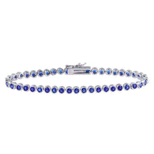 Load image into Gallery viewer, Sterling Silver Rhodium Plated Round CZ Blue Tennis Bracelet