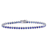 Sterling Silver Rhodium Plated Round CZ Blue Tennis Bracelet