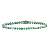 Sterling Silver Rhodium Plated Round CZ Green Tennis Bracelet