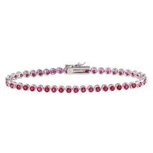 Load image into Gallery viewer, Sterling Silver Rhodium Plated Round CZ Red Tennis Bracelet
