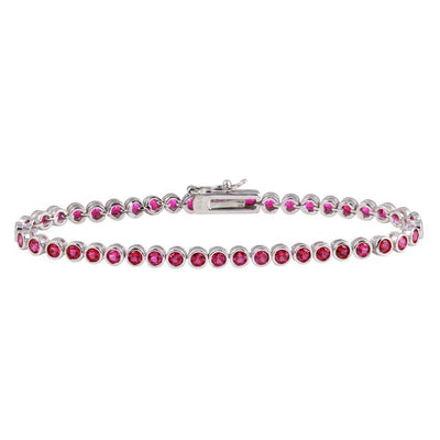 Sterling Silver Rhodium Plated Round CZ Red Tennis Bracelet