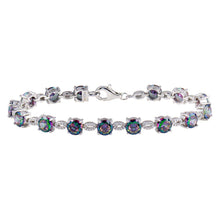 Load image into Gallery viewer, Sterling Silver Rhodium Plated Synthetic Mystic Topaz Link Tennis Bracelet