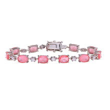 Load image into Gallery viewer, Sterling Silver Rhodium Plated Pink And Clear CZ Tennis Bracelet