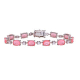 Sterling Silver Rhodium Plated Pink And Clear CZ Tennis Bracelet
