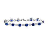 Sterling Silver Rhodium Plated Blue CZ Link Bracelet