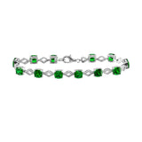 Sterling Silver Rhodium Plated Green CZ Link Bracelet