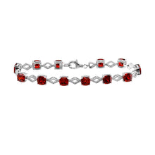 Load image into Gallery viewer, Sterling Silver Rhodium Plated Red CZ Link Bracelet