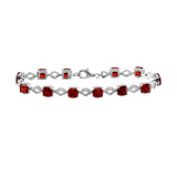 Sterling Silver Rhodium Plated Red CZ Link Bracelet