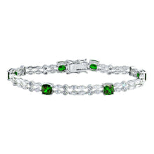 Load image into Gallery viewer, Sterling Silver Rhodium Plated Two Row Clear And Green CZ Tennis Bracelet