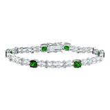 Sterling Silver Rhodium Plated Two Row Clear And Green CZ Tennis Bracelet