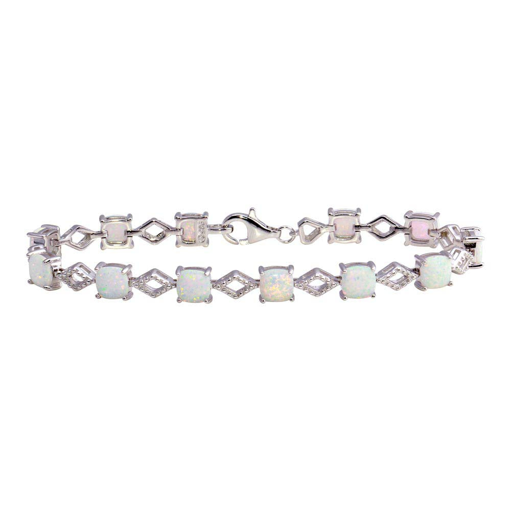 Sterling Silver Rhodium Plated Opal Tennis Bracelet