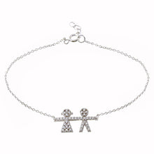 Load image into Gallery viewer, Sterling Silver Rhodium Plated CZ Boy And Girl Chain Bracelet