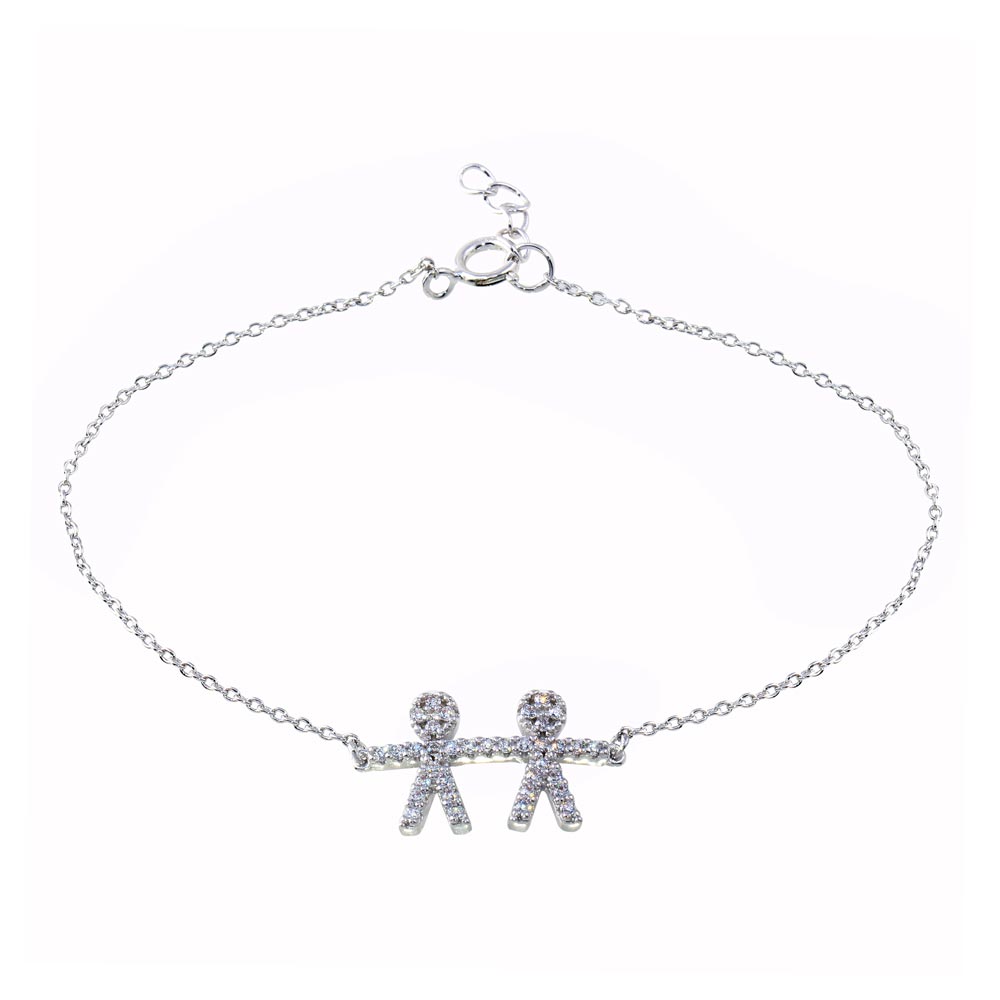 Sterling Silver Rhodium Plated CZ Boy Chain Bracelet