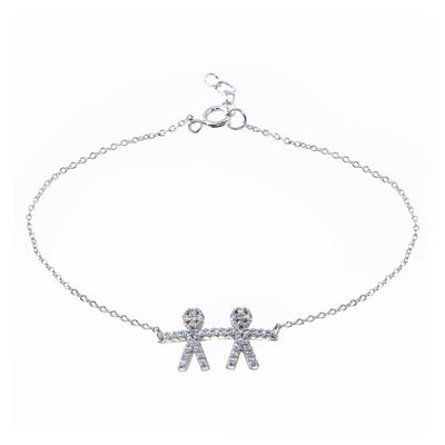 Sterling Silver Rhodium Plated CZ Boy Chain Bracelet