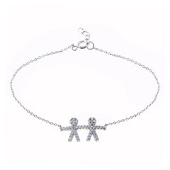 Sterling Silver Rhodium Plated CZ Boy Chain Bracelet