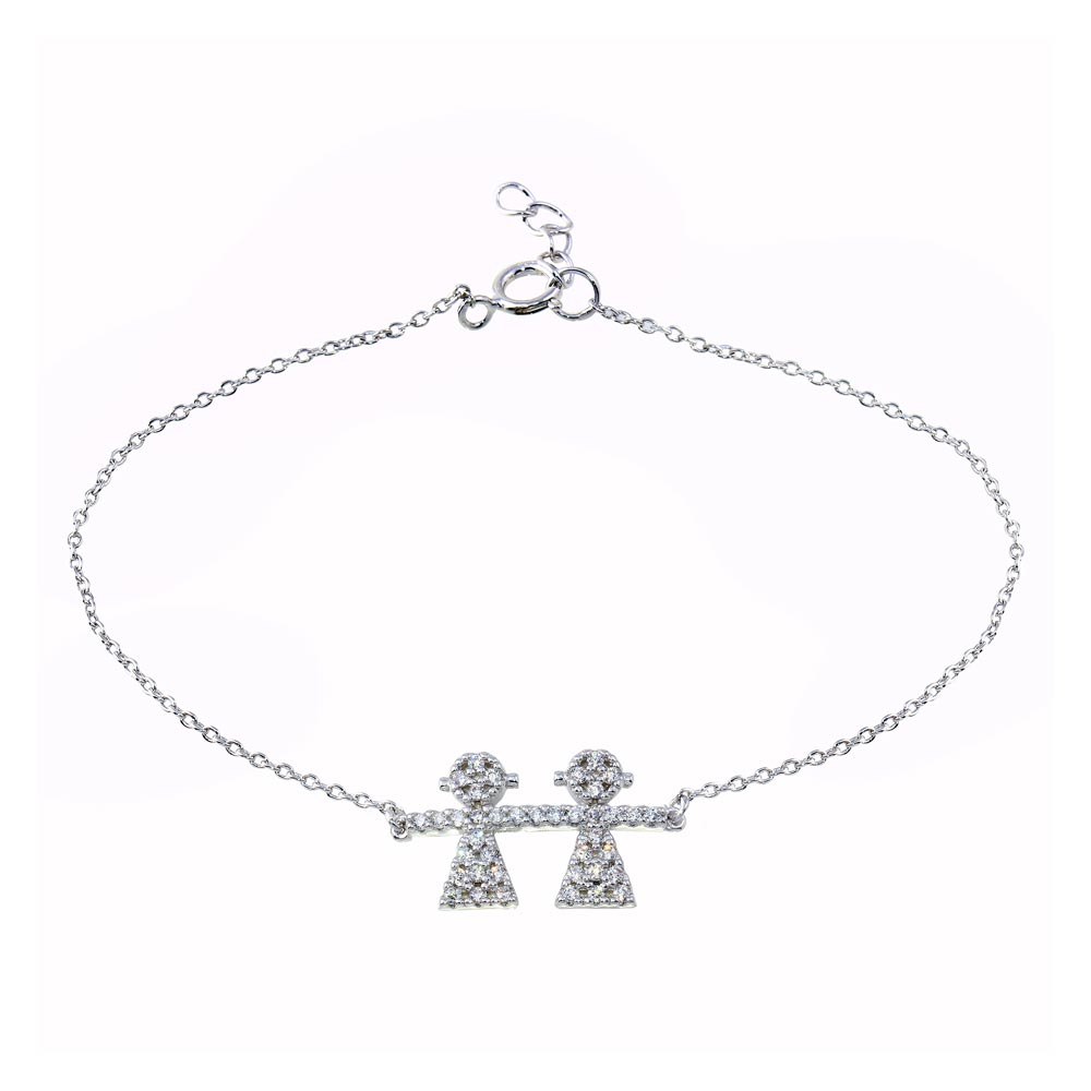 Sterling Silver Rhodium Plated CZ Girls Chain Bracelet