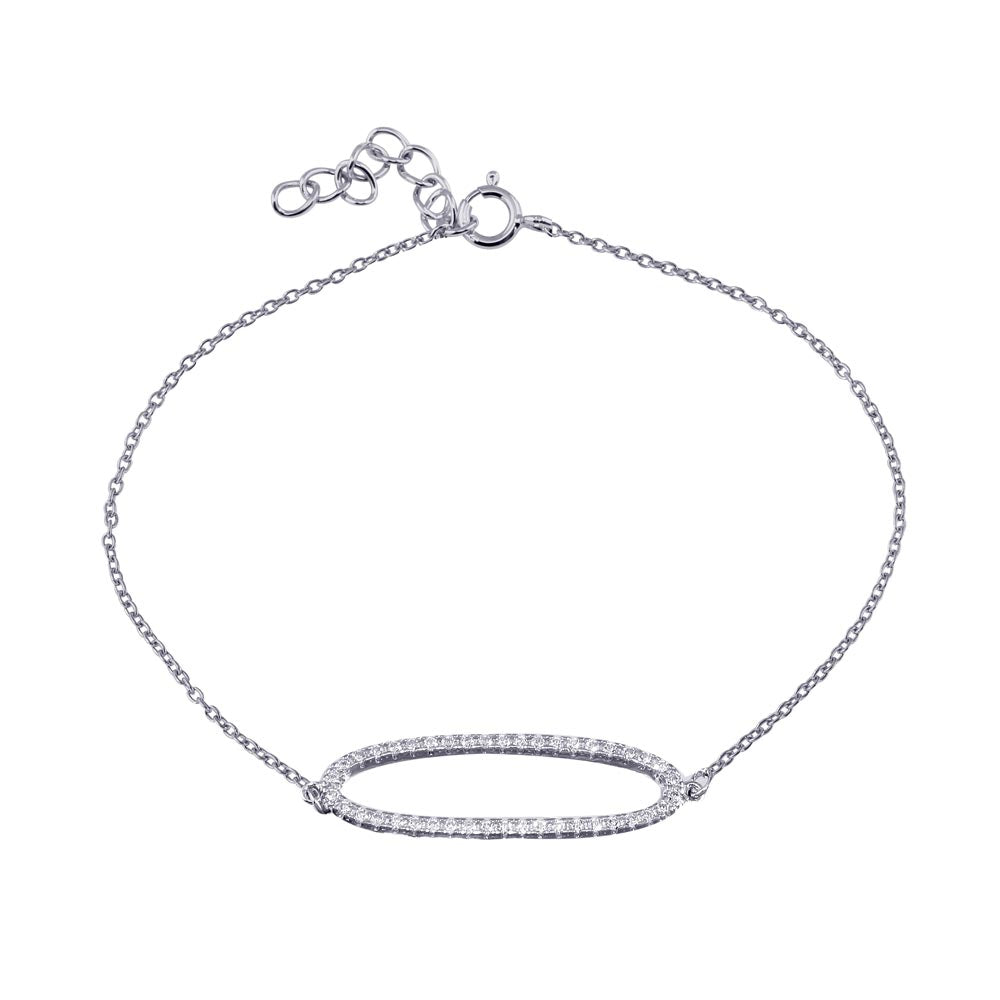 Sterling Silver Rhodium Plated Open Oval Chain Bracelet