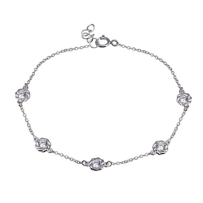 Sterling Silver Rhodium Plated Rope Disc CZ Chain Bracelet