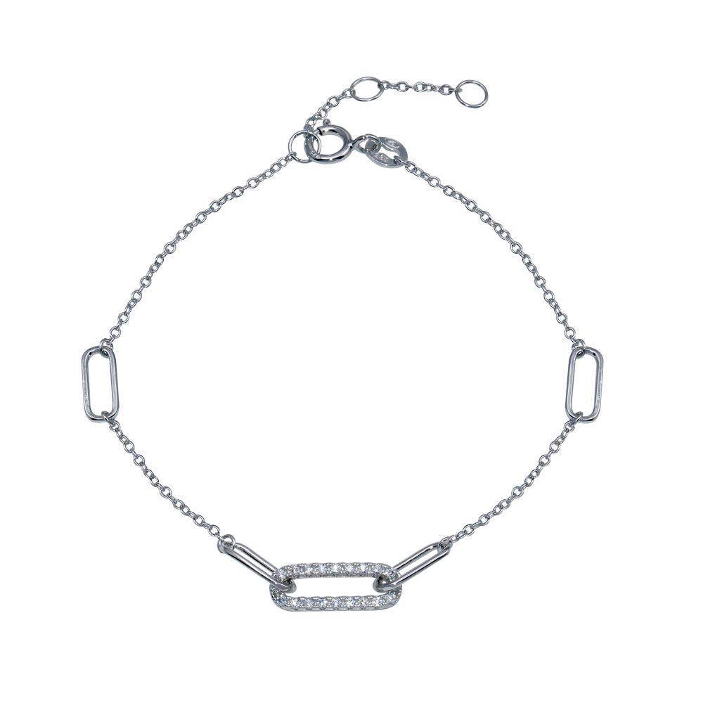 Sterling Silver CZ Cable Link Bracelet