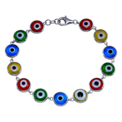 Sterling Silver CZ Multicolored Evil Eye Bracelet