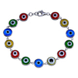 Sterling Silver CZ Multicolored Evil Eye Bracelet