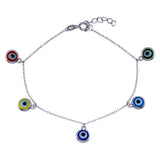 Sterling Silver CZ Multicolored Dangling Evil Eye Bracelet