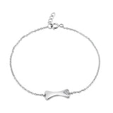 Sterling Silver Rhodium Plated CZ Dog Bone with CZ Heart Bracelet