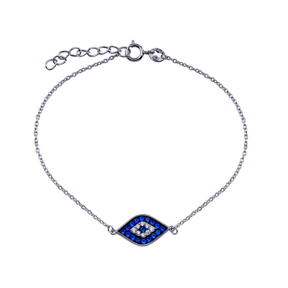 Sterling Silver Rhodium Plated CZ Evil Eye Bracelet