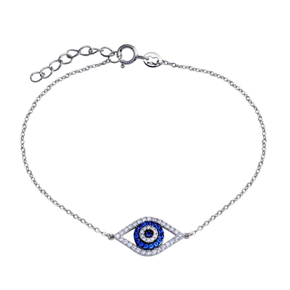 Sterling Silver Rhodium Plated CZ Evil Eye Bracelet