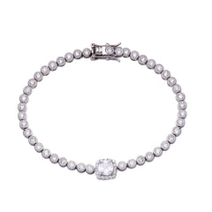 Sterling Silver Clear CZ Clear Halo Center Bubble Tennis Bracelet