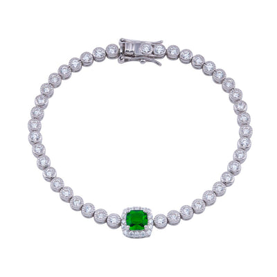 Sterling Silver Green CZ Green Halo Center Bubble Tennis Bracelet