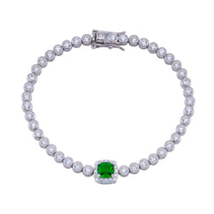 Sterling Silver Green CZ Green Halo Center Bubble Tennis Bracelet
