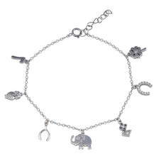 Load image into Gallery viewer, Sterling Silver Multi Charm CZ Adjustable Bracelet