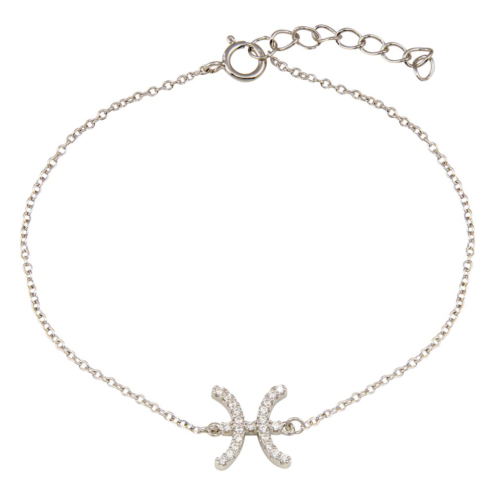 Sterling Silver Rhodium Plated Pisces CZ Adjustable Link Bracelet