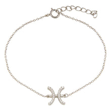 Load image into Gallery viewer, Sterling Silver Rhodium Plated Pisces CZ Adjustable Link Bracelet