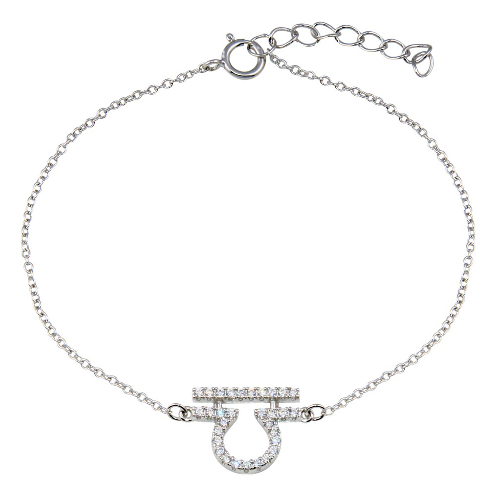 Sterling Silver Rhodium Plated Libra CZ Adjustable Link Bracelet