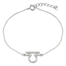 Load image into Gallery viewer, Sterling Silver Rhodium Plated Libra CZ Adjustable Link Bracelet