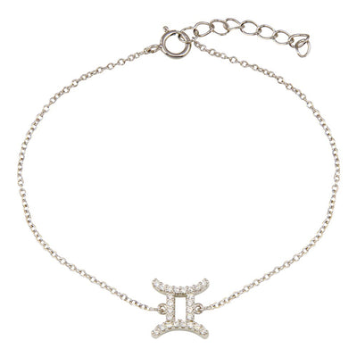 Sterling Silver Rhodium Plated Gemini CZ Adjustable Link Bracelet