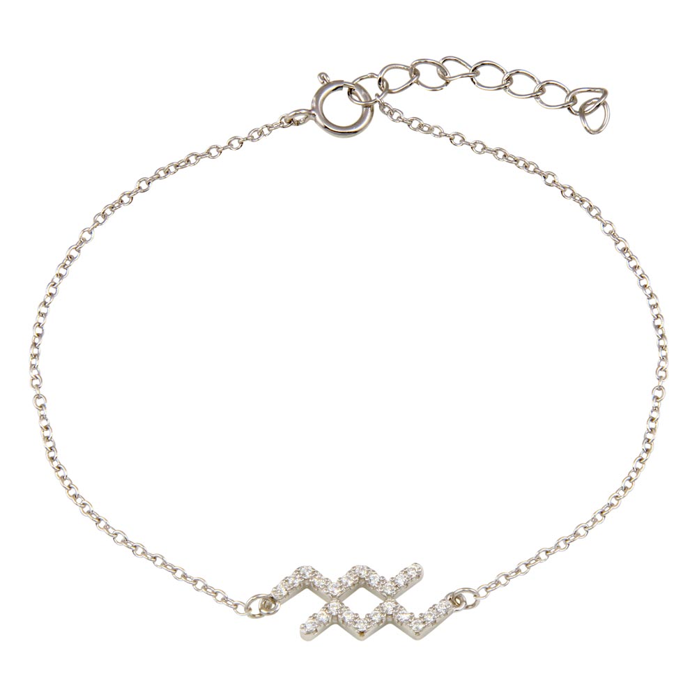 Sterling Silver Rhodium Plated Taurus CZ Adjustable Link Bracelet