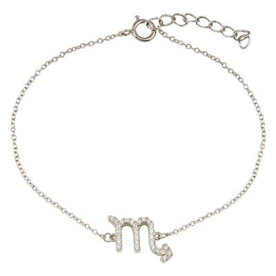 Sterling Silver Rhodium Plated Scorpio CZ Adjustable Link Bracelet