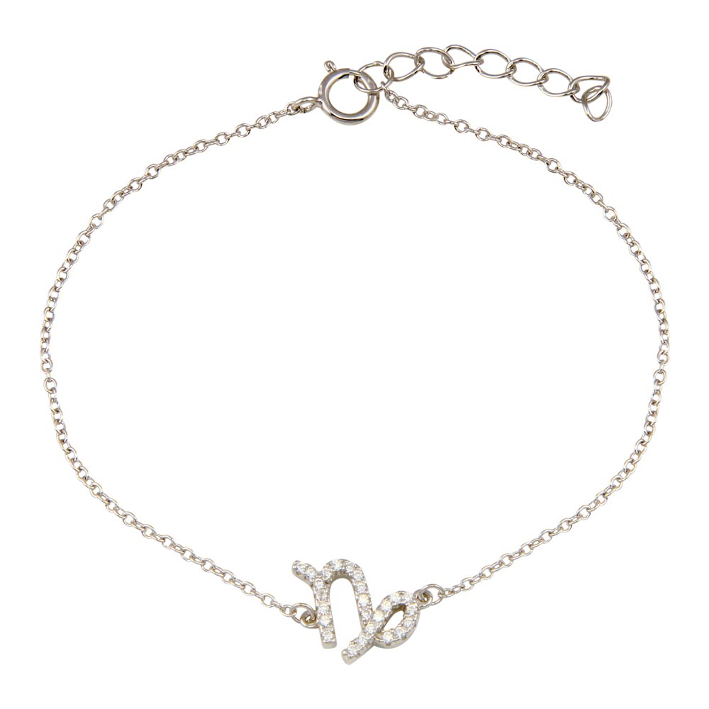 Sterling Silver Rhodium Plated Capricorn CZ Adjustable Link Bracelet