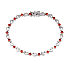 Load image into Gallery viewer, Sterling Silver Rhodium Plated Red CZ Heart Link Bracelet