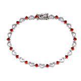 Sterling Silver Rhodium Plated Red CZ Heart Link Bracelet