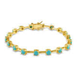 Sterling Silver Gold Plated Turquoise CZ 4mm Tennis Bracelet