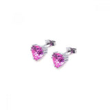 Sterling Silver Rhodium Plated Pink CZ Stud Earring