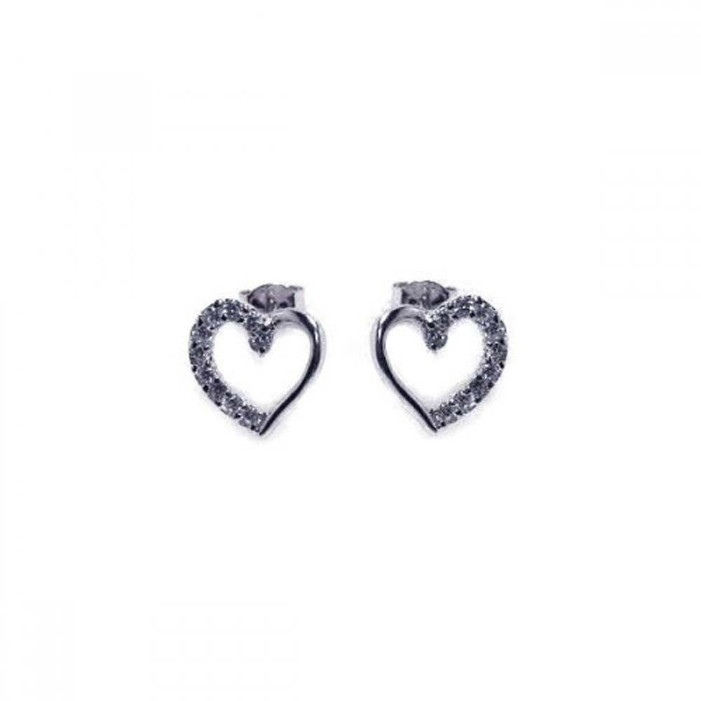 Sterling Silver Rhodium Plated Open Heart CZ Stud Earrings