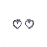 Sterling Silver Rhodium Plated Open Heart CZ Stud Earrings